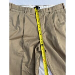 Lands End Mens 35 Traditional Fit Pleated Chinos Khaki Brown Stain Resistant